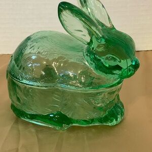 5 1/2” Green Glass Bunny Candy Dish